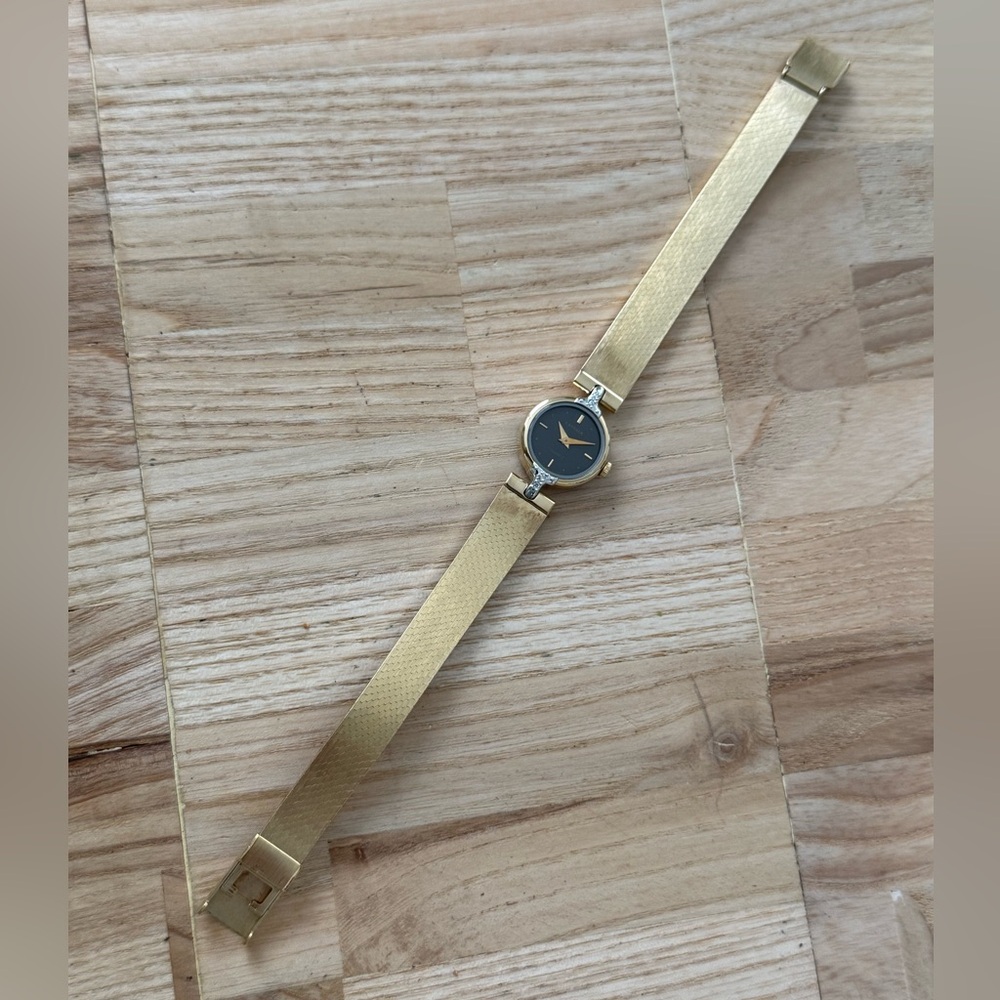Lassale Rare Diamond Vintage Ladies Watch Gold Plated Bracelet Case Black Dial - Picture 7 of 16